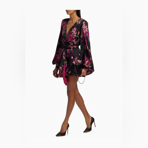 NEW Bronx and Banco Bedouin Lily Minidress Floral Black and Pink - Picture 5 of 16